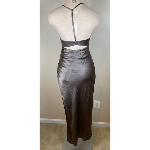 The Sei Cutout Ruched Silk Smog Gray Midi Dress Size 4 - Picture 6 of 8